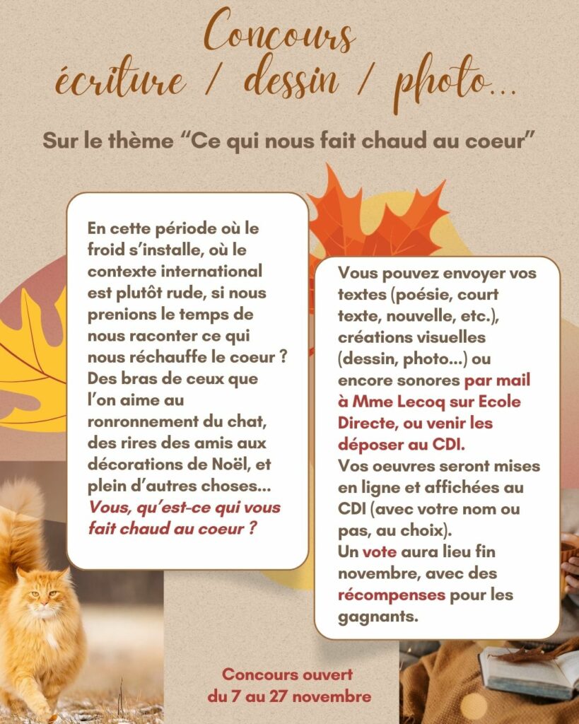 Concours écriture/dessin/photo… « Ce qui nous fait chaud au coeur »  – les résultats