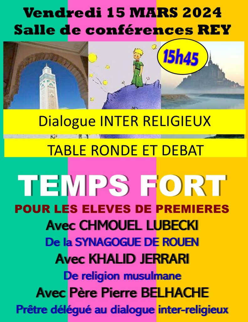 Temps fort des 1e le 15 mars : dialogue inter religieux